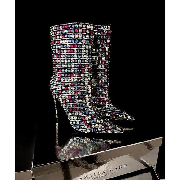 AZALEA WANG Kensley Multi Crystal Embellished Stiletto Heel Bootie NWB SZ 6 - Picture 5 of 5